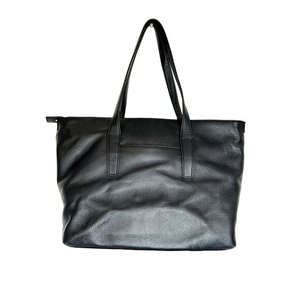 Tory Burch Meyer Plaque Pebbled Leather Tote Bag in Black - Picture 3 of 11